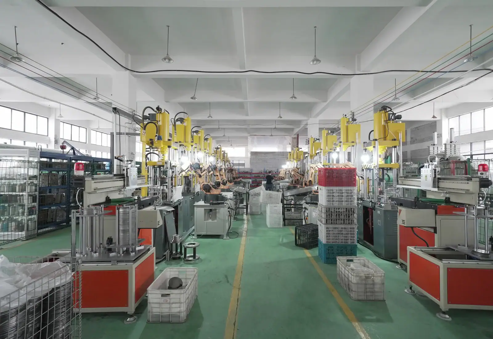 Automated stainless steel bottle production line inside the factory