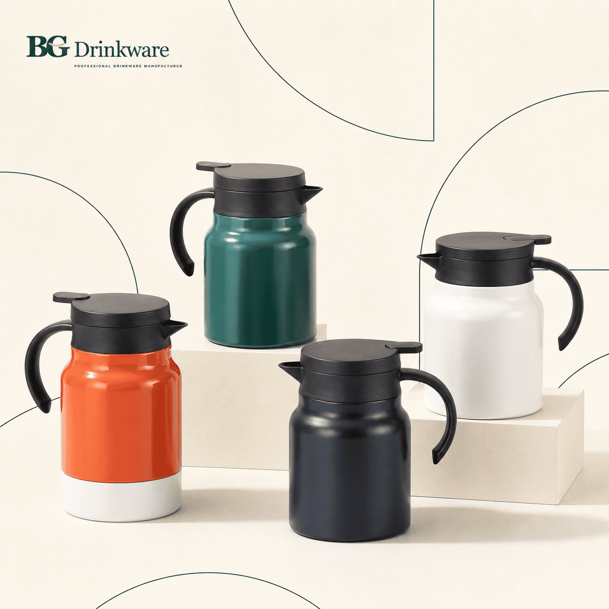 Insulated tea pots with pouring lids and side handles