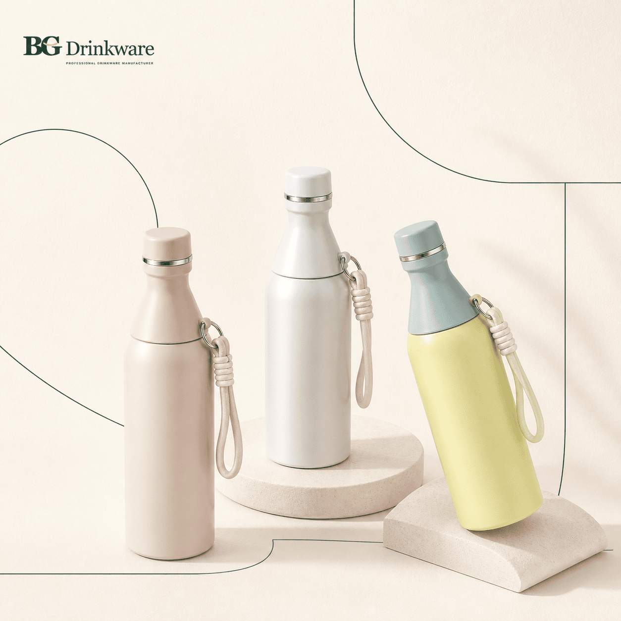 Stainless steel drinkware collection with loop caps