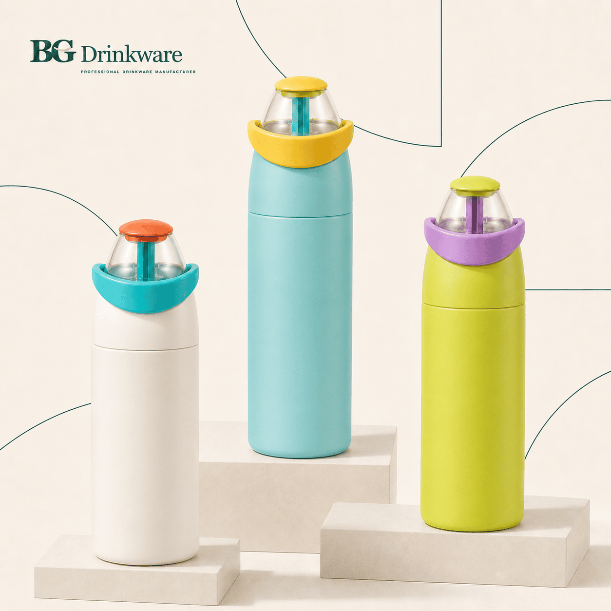 Stainless steel sport bottles with protective straw lids
