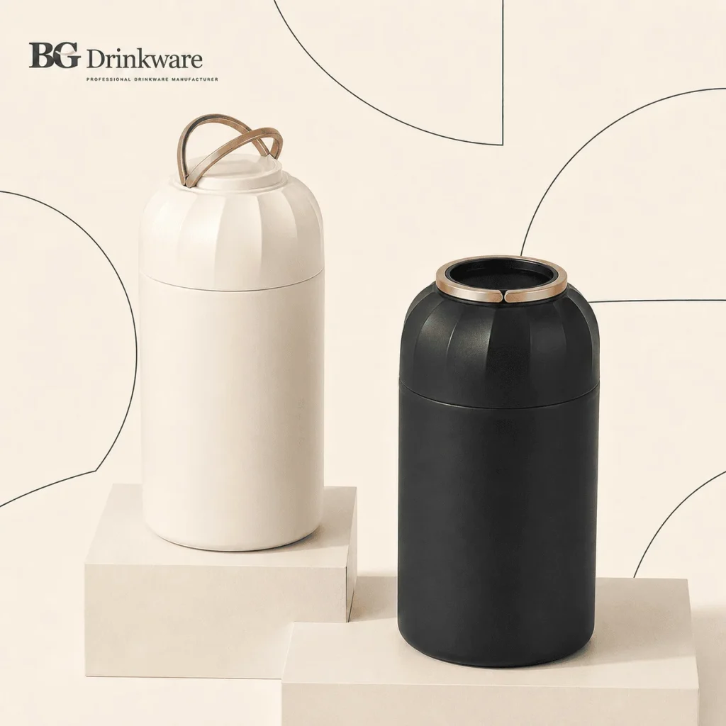 Insulated food jars with wide openings and carry handles