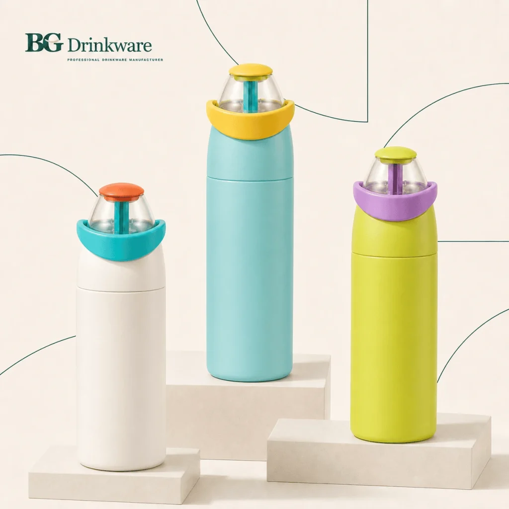 Stainless steel sport bottles with protective straw lids