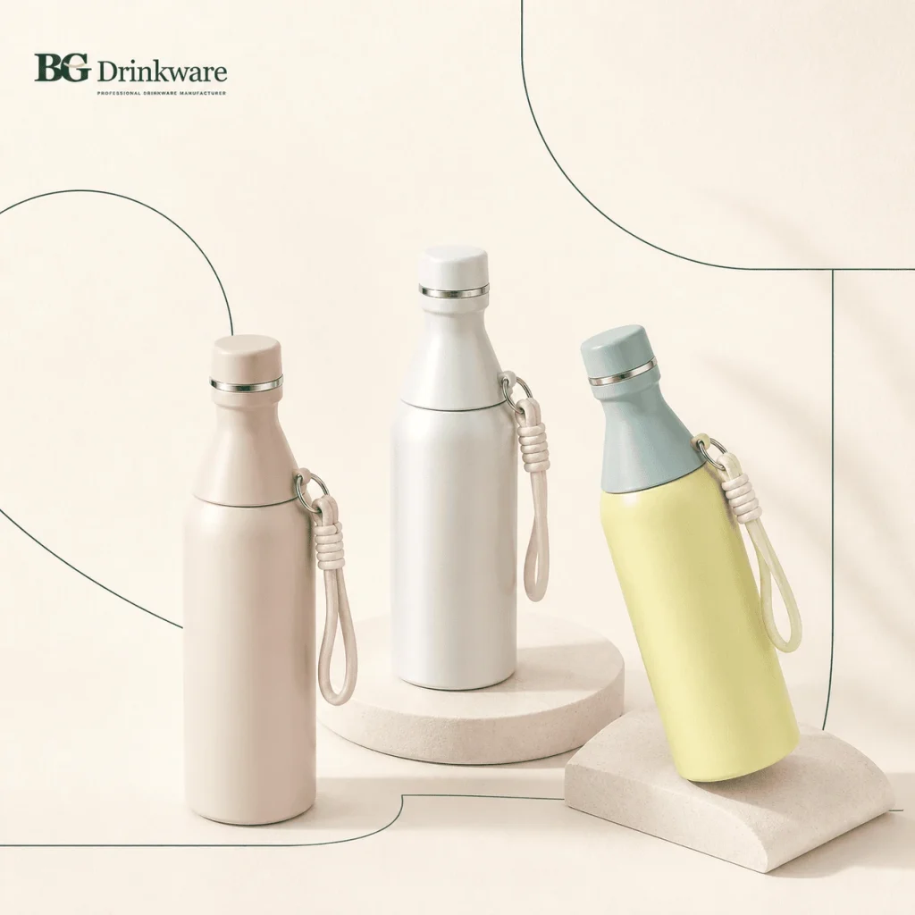 Stainless steel drinkware collection with loop caps